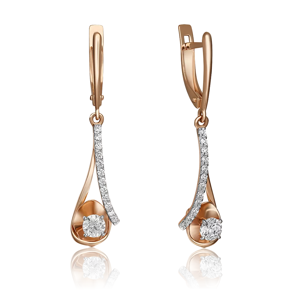 Серьги с английским замком из красного золота с фианитами 02-4369-00-501-1110-38