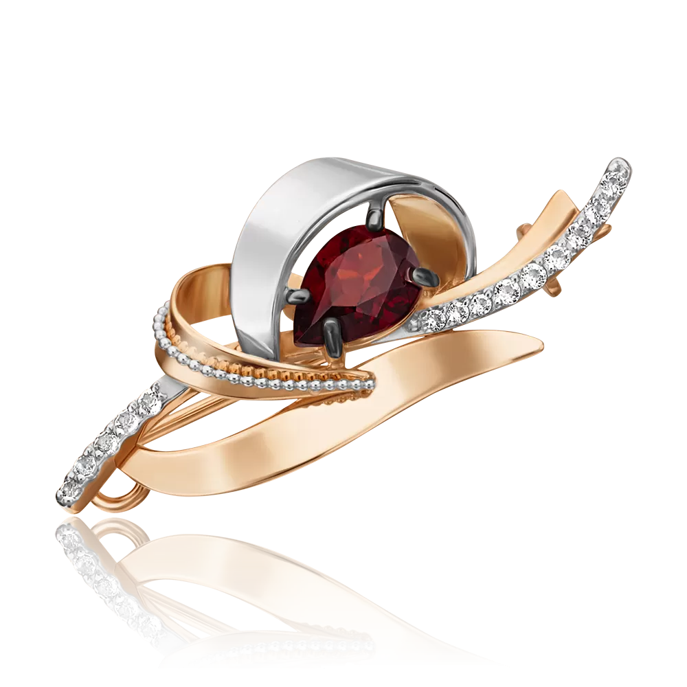 Брошь из комбинированного золота с гранатом и натуральными топазами white 04-0219-00-264-1111-57