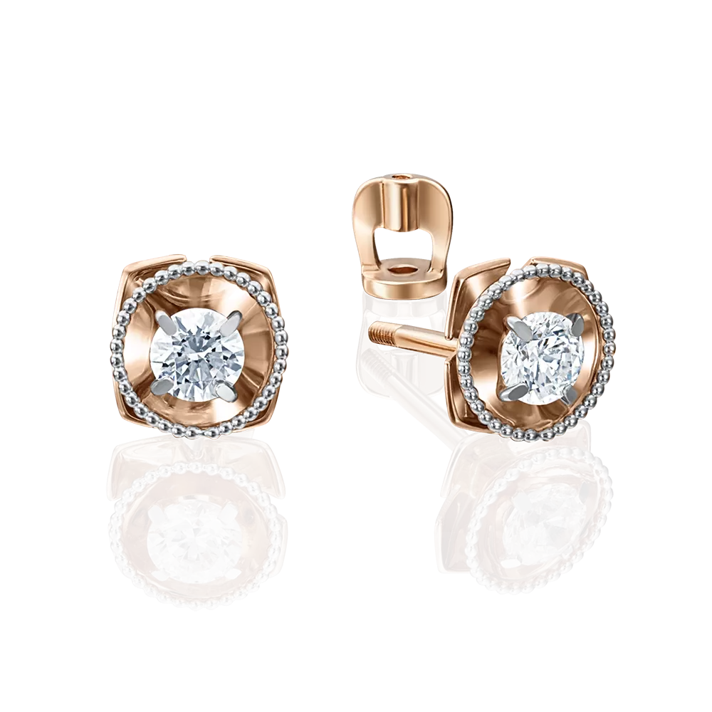 Серьги-пусеты из красного золота с бриллиантом 02-4187-00-101-1110-30