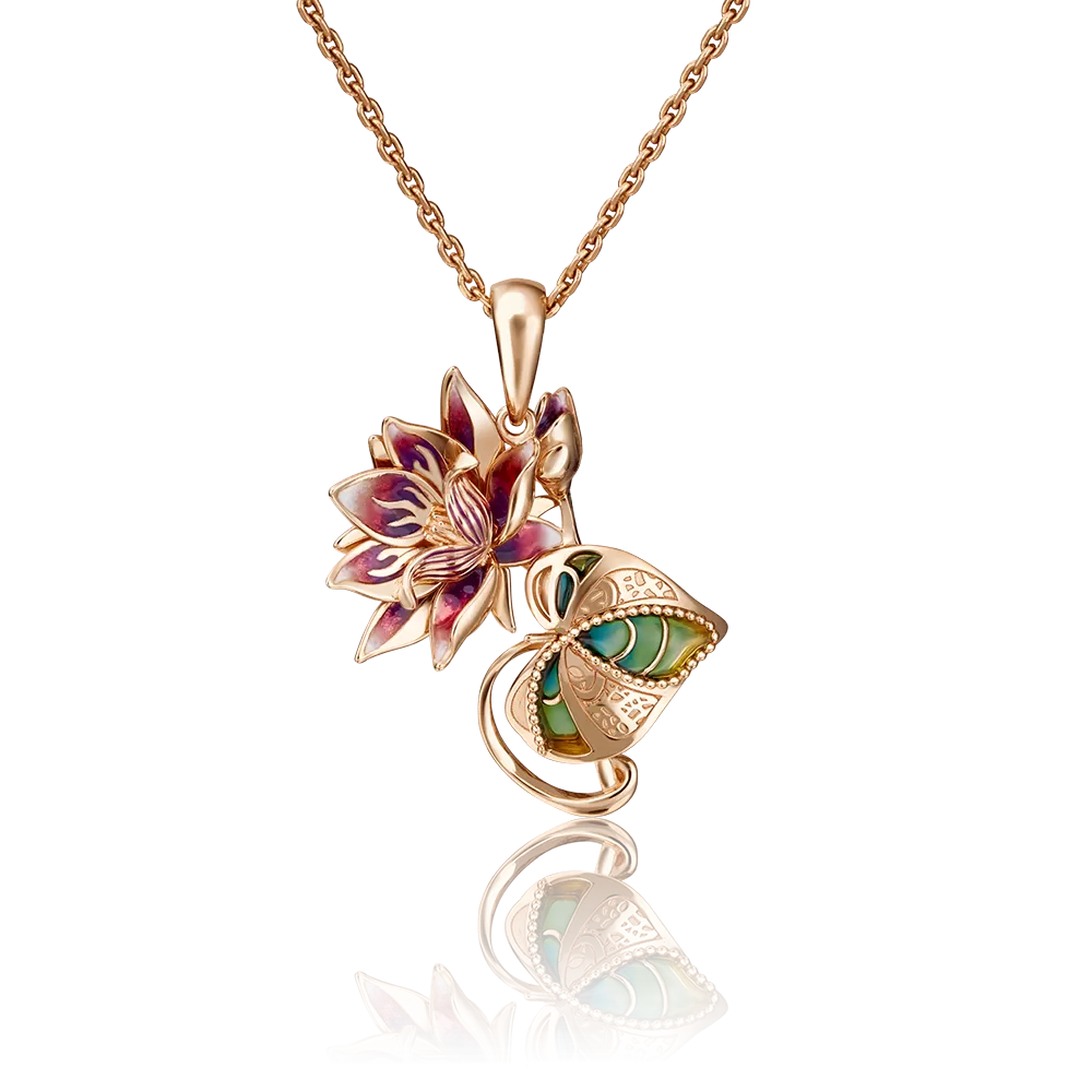 Подвеска «Лотос» из красного золота с эмалью 03-2919-00-000-1110-48