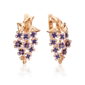 Серьги «Сирень» с английским замком из красного золота с фианитами и эмалью 02-3885-00-404-1110-48