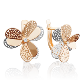 Серьги «Клевер» с английским замком из красного золота с фианитом 02-3886-00-401-1110-48