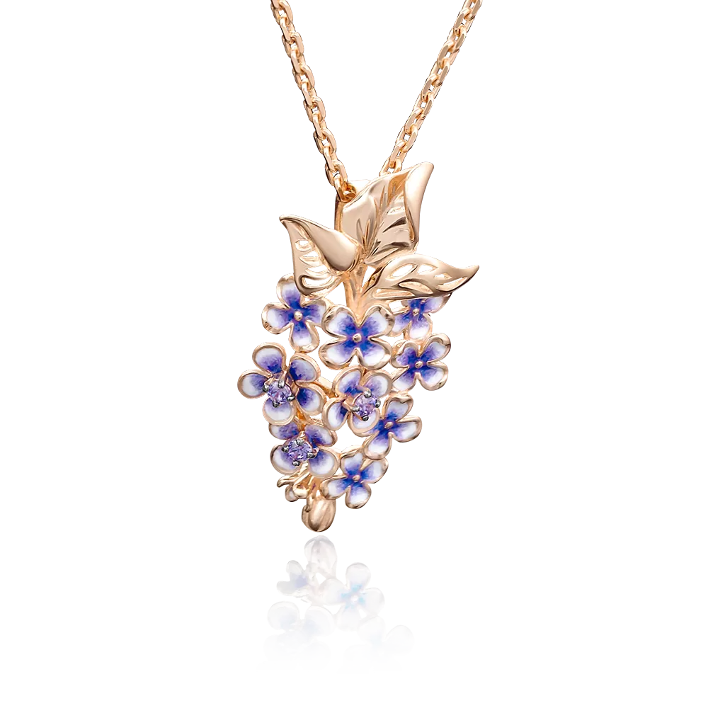 Подвеска «Сирень» из красного золота с фианитами и эмалью 03-2647-00-404-1110-48