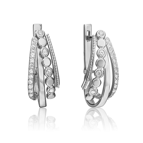 Серьги с английским замком из белого золота с фианитами 02-4576-00-401-1120-24
