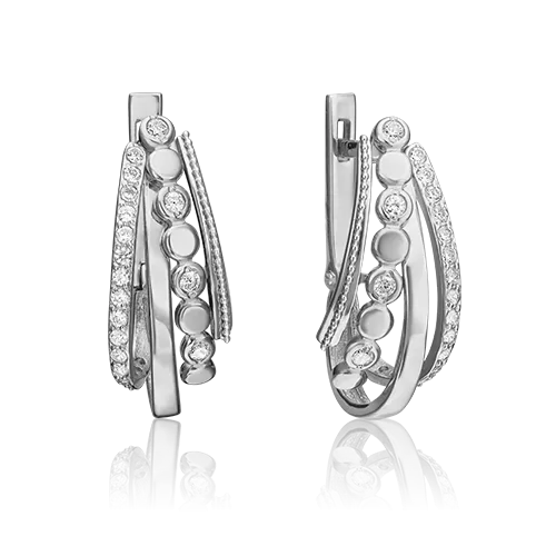 Серьги с английским замком из белого золота с фианитами 02-4576-00-401-1120-24