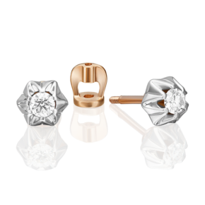 Серьги-пусеты из комбинированного золота с бриллиантом 02-5352-00-101-1111