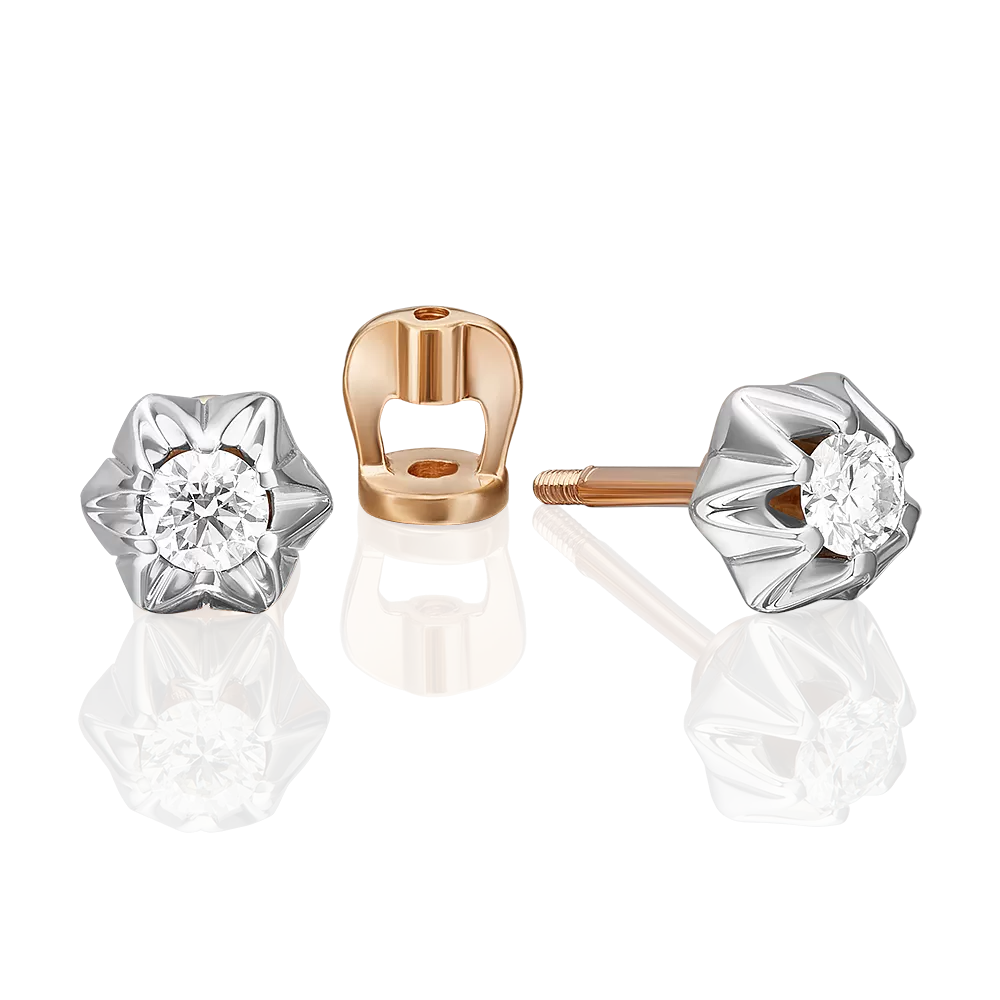 Серьги-пусеты из комбинированного золота с бриллиантом 02-5352-00-101-1111