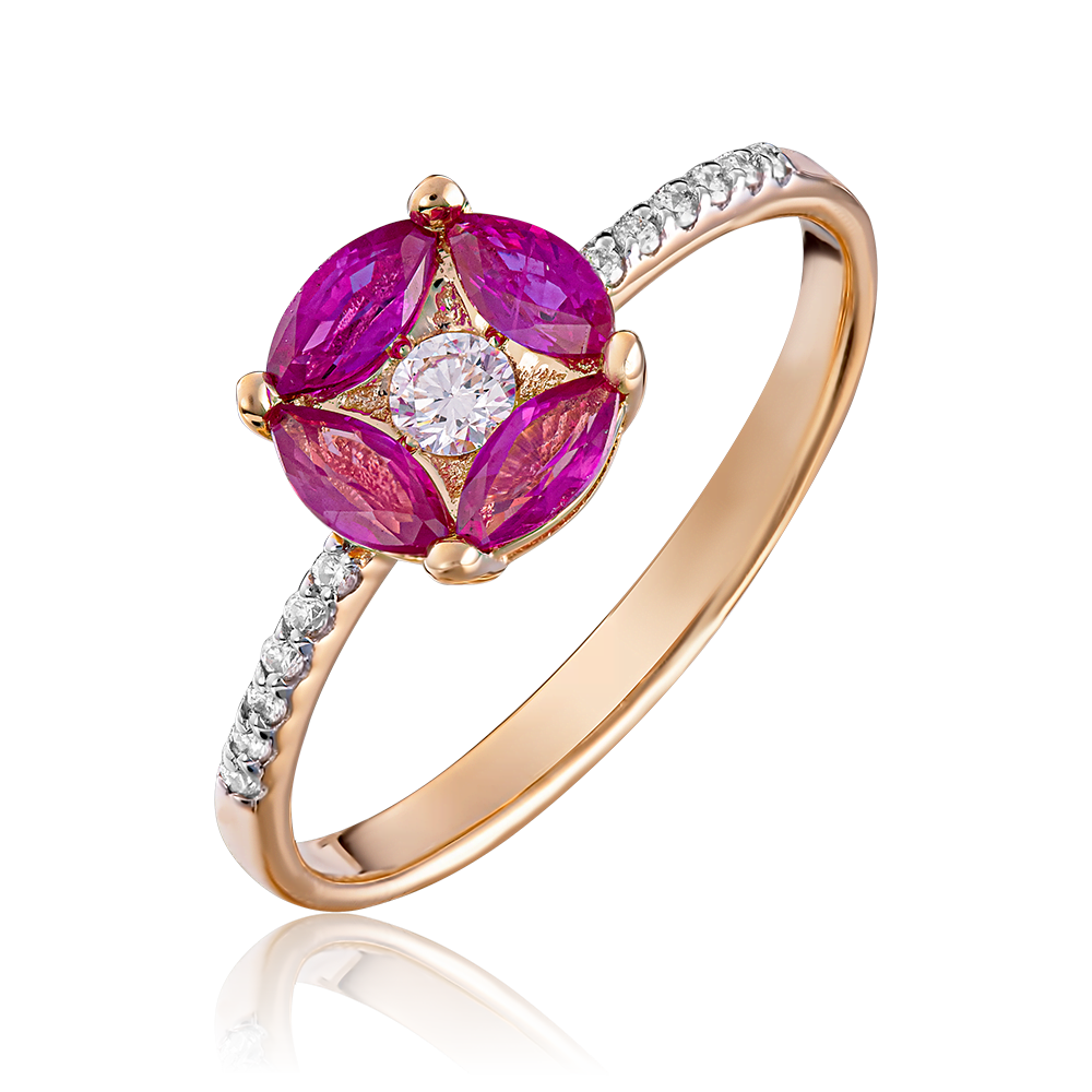 Кольцо из красного золота с рубинами и бриллиантами 01-1545-00-107-1110-30