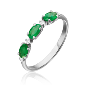 Кольцо из белого золота с изумрудами и бриллиантами