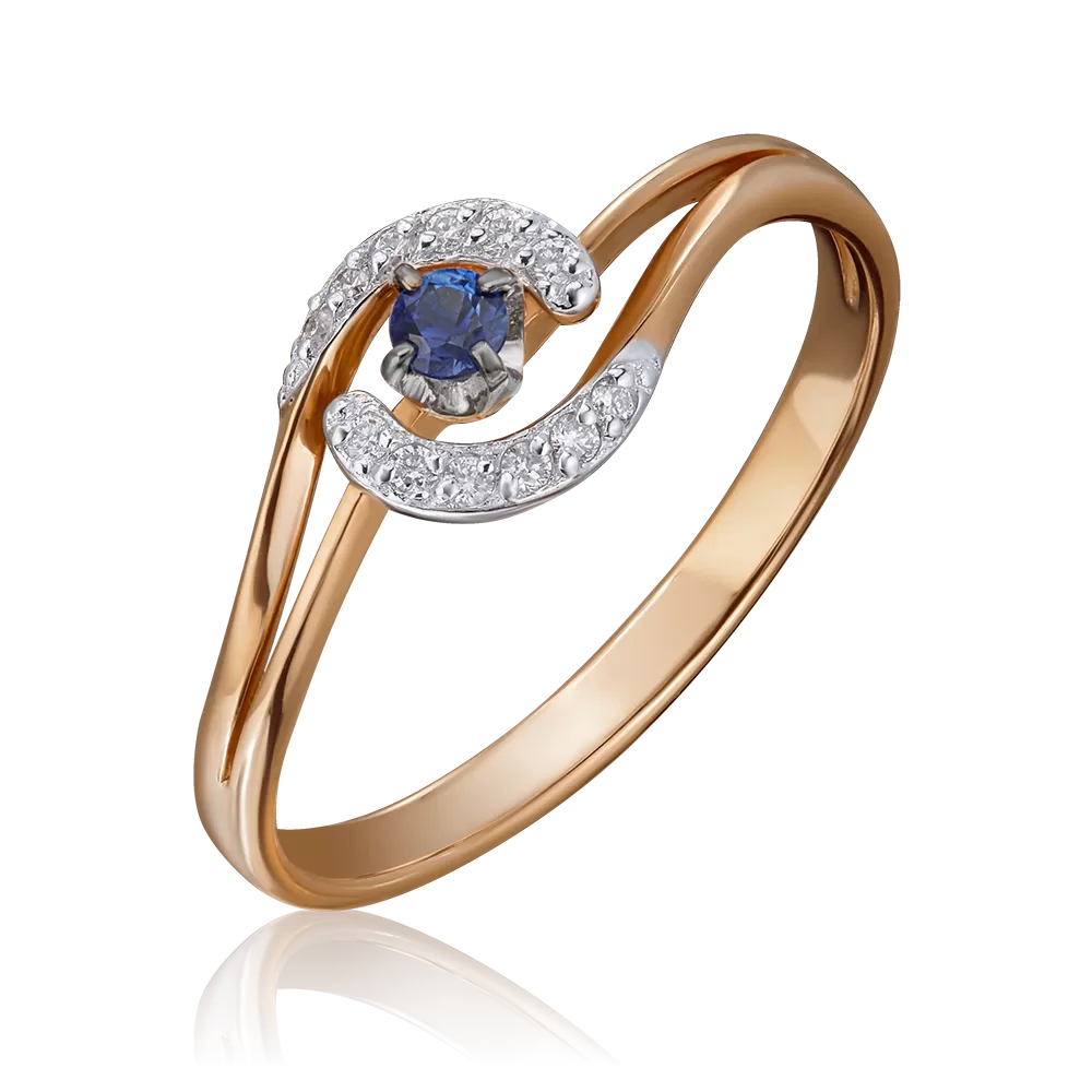 Кольцо из комбинированного золота с сапфиром и бриллиантами 01-1555-00-105-1111-30