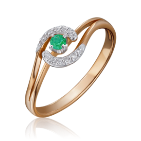Кольцо из комбинированного золота с изумрудом и бриллиантами