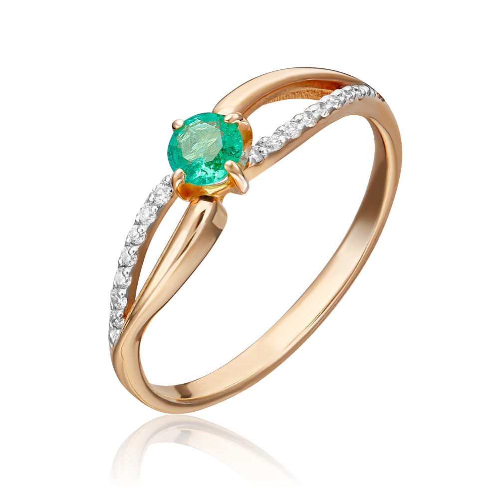 Кольцо из красного золота с изумрудом и бриллиантами 01-1556-00-106-1110-30