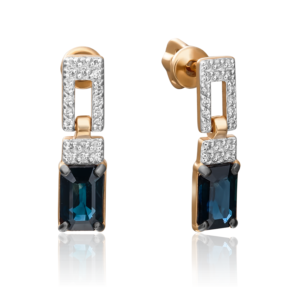 Серьги-пусеты из красного золота с сапфиром и бриллиантами 02-0914-00-105-1110-30