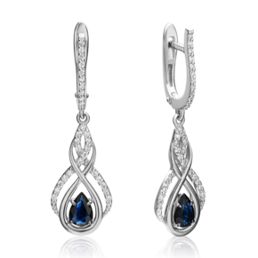 Серьги с английским замком из белого золота с сапфиром и бриллиантами 02-0915-00-105-1120-30