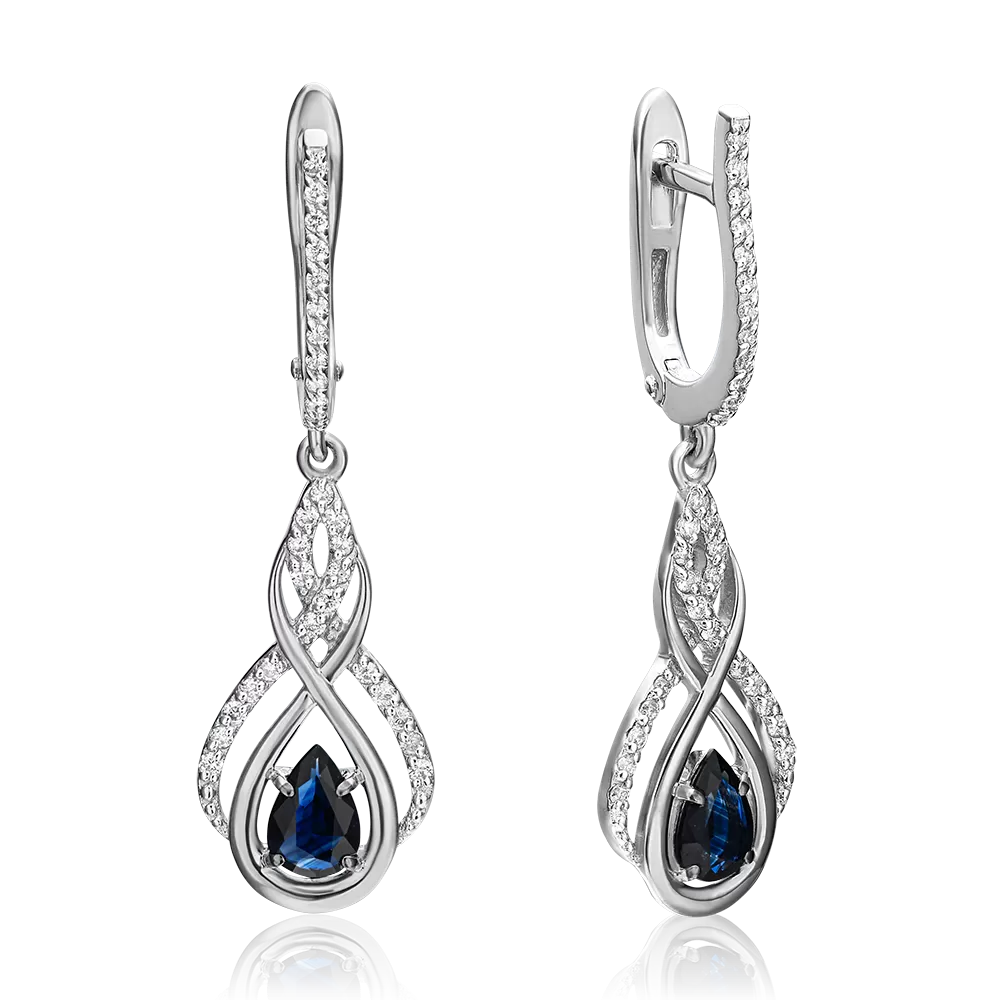 Серьги с английским замком из белого золота с сапфиром и бриллиантами 02-0915-00-105-1120-30