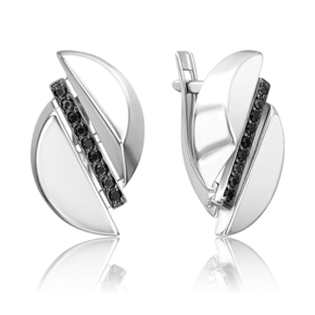 Серьги с английским замком из серебра с чёрными фианитами 02-5081-00-402-0200