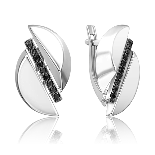 Серьги с английским замком из серебра с чёрными фианитами 02-5081-00-402-0200