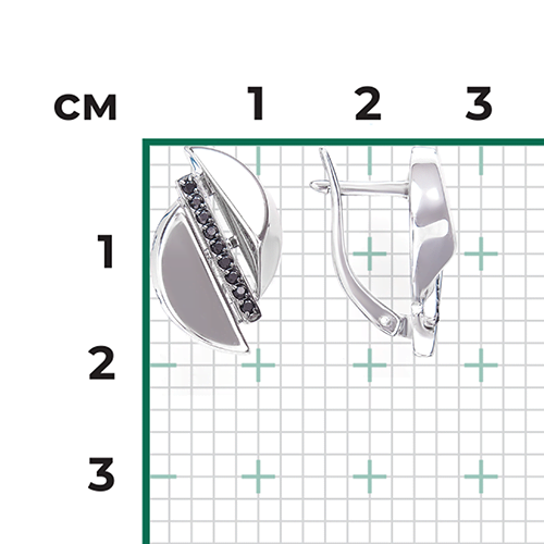 Серьги с английским замком из серебра с чёрными фианитами 02-5081-00-402-0200