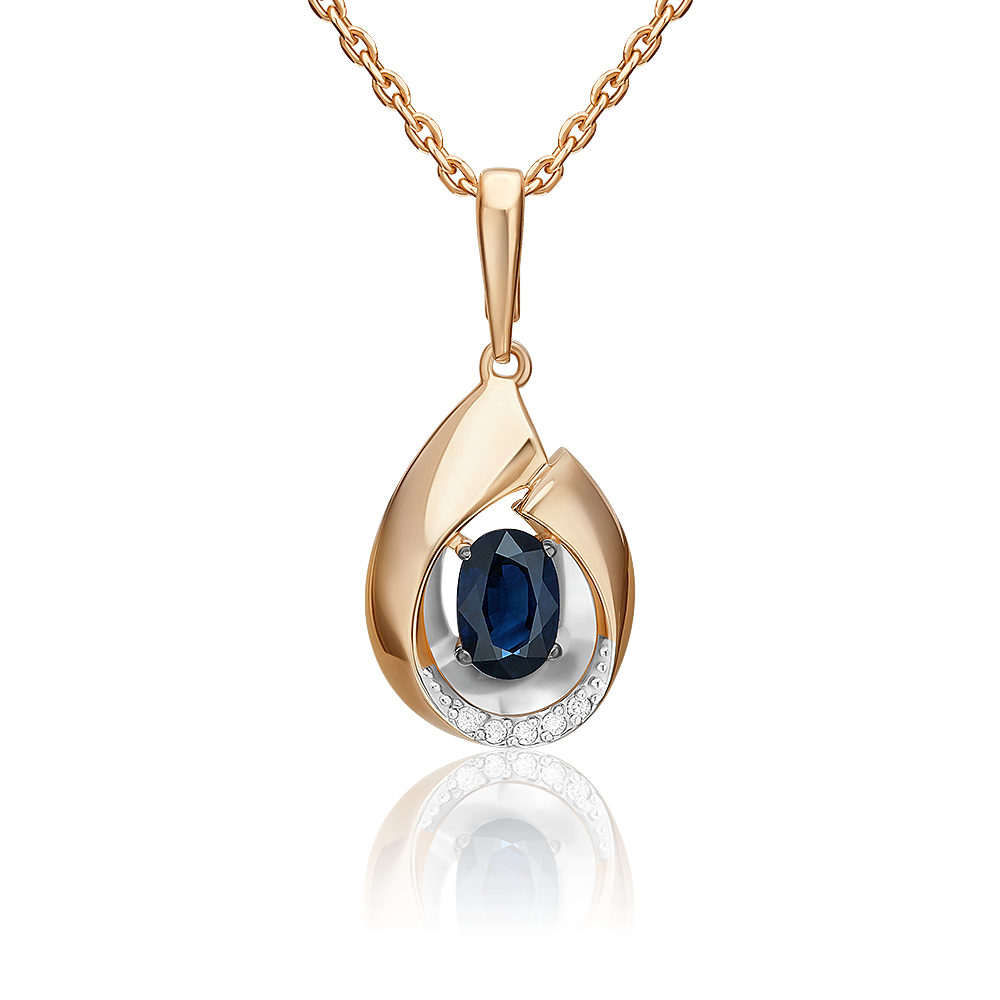 Подвеска из комбинированного золота с сапфиром и бриллиантами 03-3467-00-105-1111