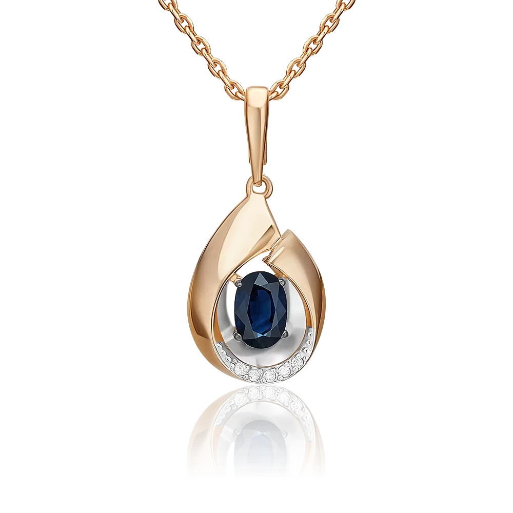 Подвеска из комбинированного золота с сапфиром и бриллиантами 03-3467-00-105-1111