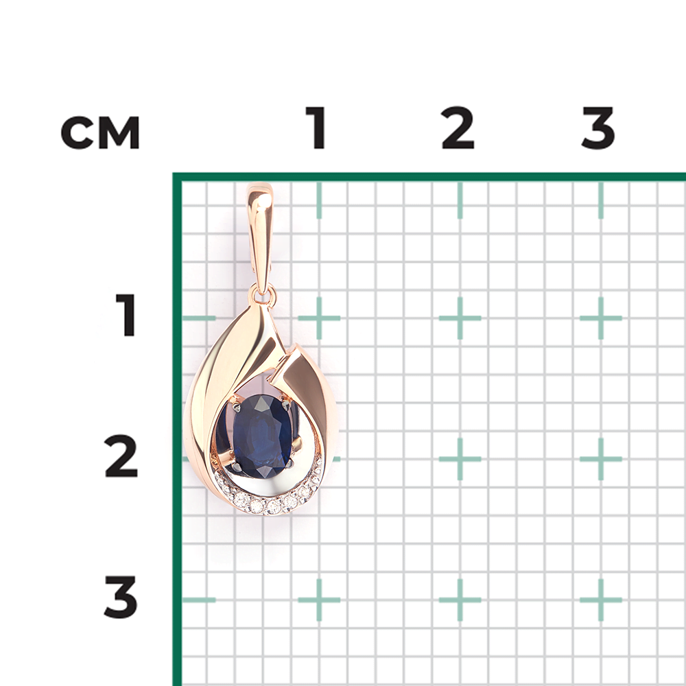 Подвеска из комбинированного золота с сапфиром и бриллиантами 03-3467-00-105-1111
