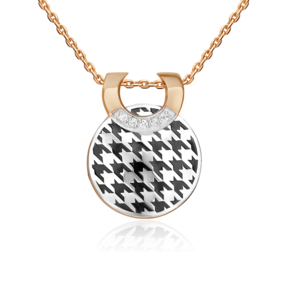 Подвеска с принтом «Гусиная лапка» из комбинированного золота с фианитами и эмалью