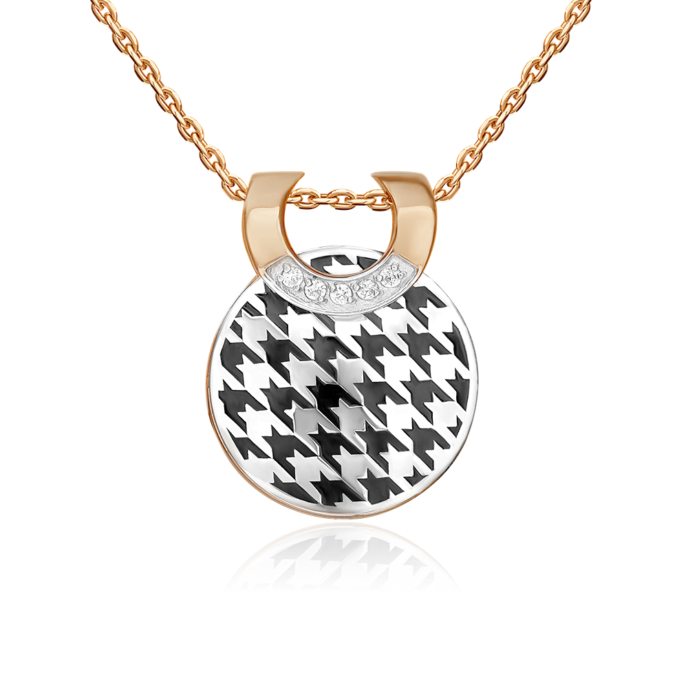 Подвеска с принтом «Гусиная лапка» из комбинированного золота с фианитами и эмалью 03-3446-00-401-1111