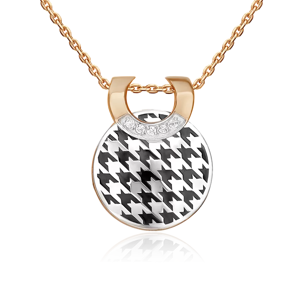 Подвеска с принтом «Гусиная лапка» из комбинированного золота с фианитами и эмалью 03-3446-00-401-1111