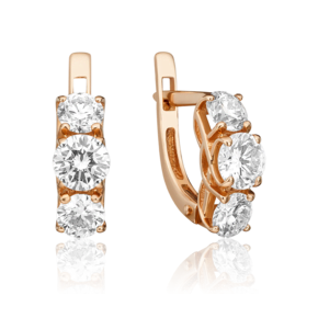 Серьги с английским замком из красного золота с фианитами 02-0661-00-501-1110-38