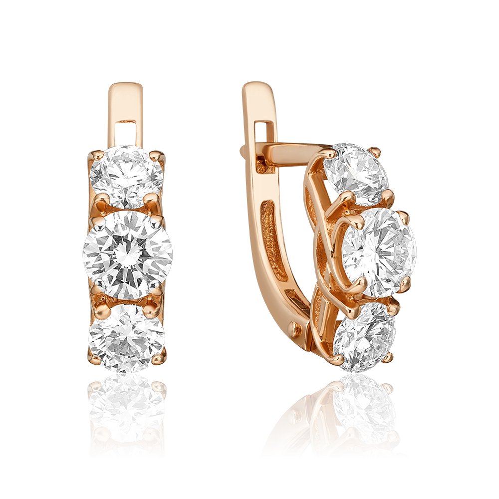 Серьги с английским замком из красного золота с фианитами 02-0661-00-501-1110-38