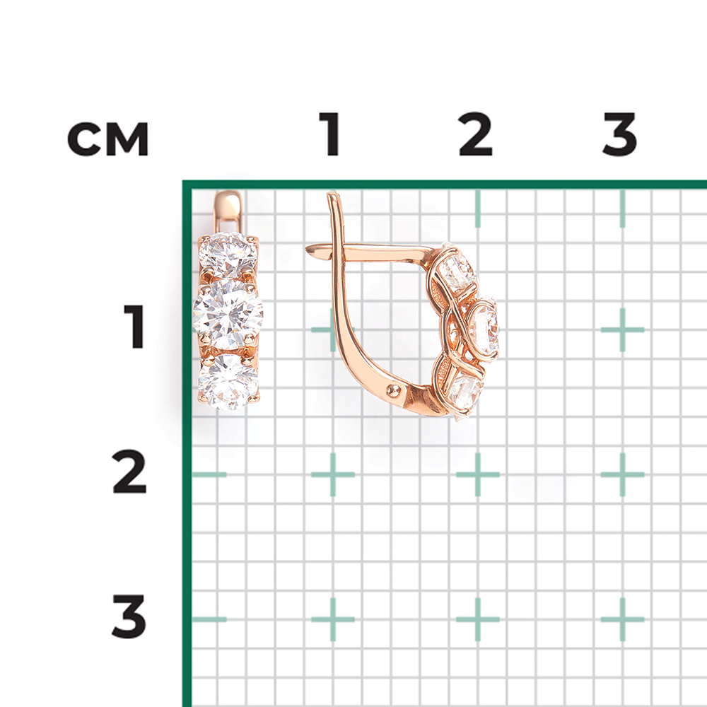 Серьги с английским замком из красного золота с фианитами 02-0661-00-501-1110-38