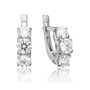 Серьги с английским замком из белого золота с фианитами