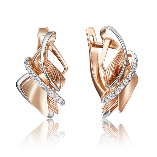 Серьги с английским замком из красного золота с фианитами 02-4100-00-401-1110-48