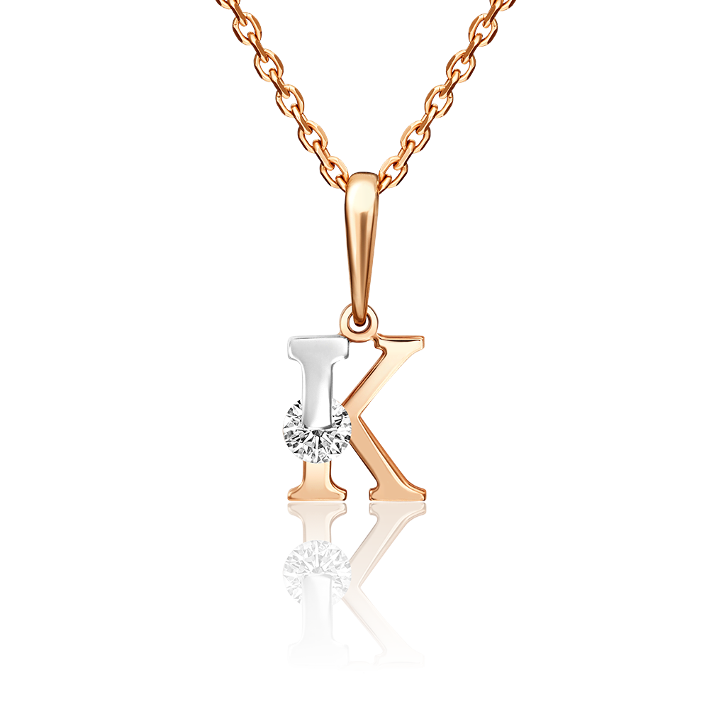 Подвеска «Буква К» из комбинированного золота с фианитом 03-3119-К-401-1111