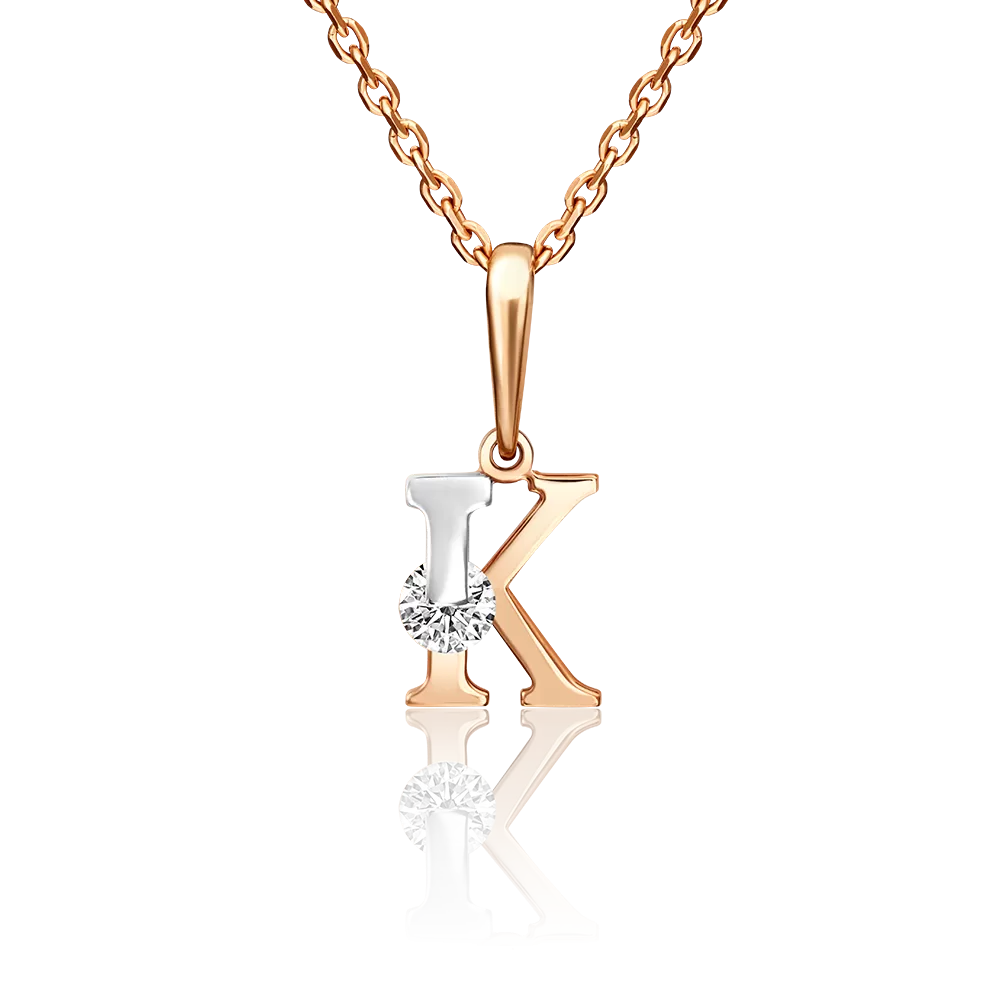 Подвеска «Буква К» из комбинированного золота с фианитом 03-3119-К-401-1111