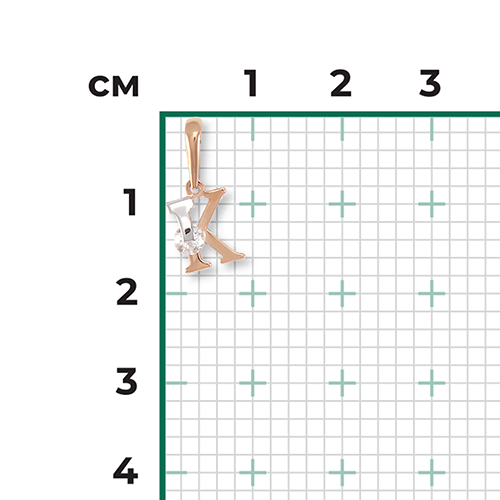 Подвеска «Буква К» из комбинированного золота с фианитом 03-3119-К-401-1111