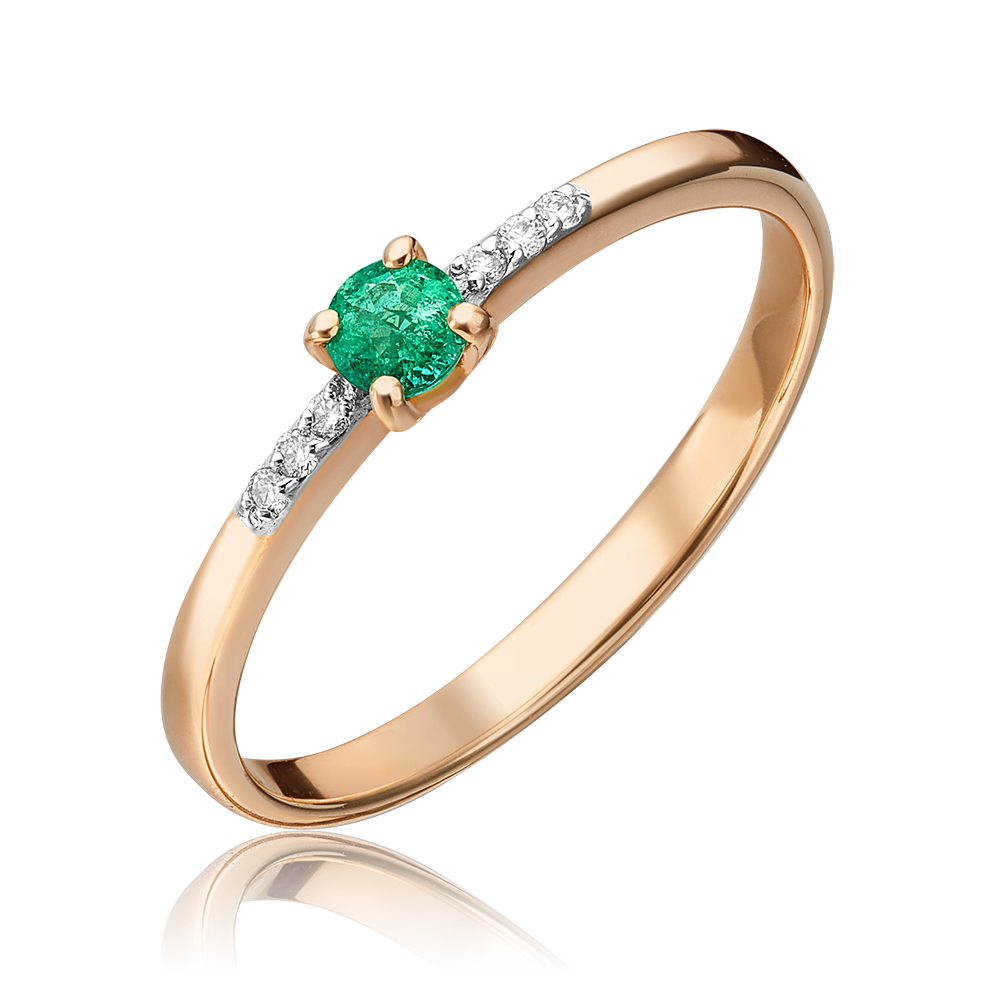 Кольцо из красного золота с изумрудом и бриллиантами 01-1491-00-106-1110-30