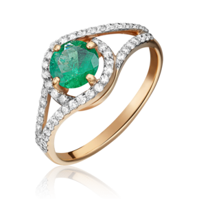 Кольцо из красного золота с изумрудом и бриллиантами 01-1494-00-106-1110-30