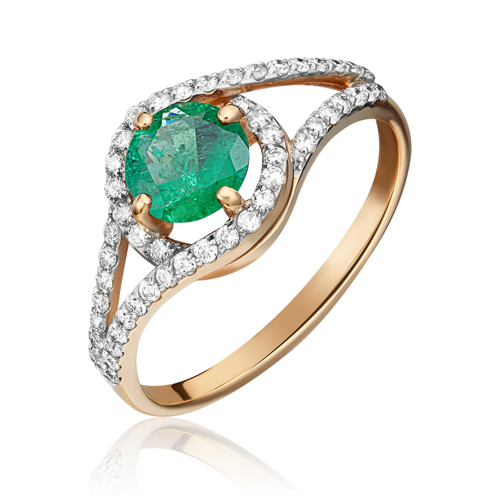 Кольцо из красного золота с изумрудом и бриллиантами 01-1494-00-106-1110-30