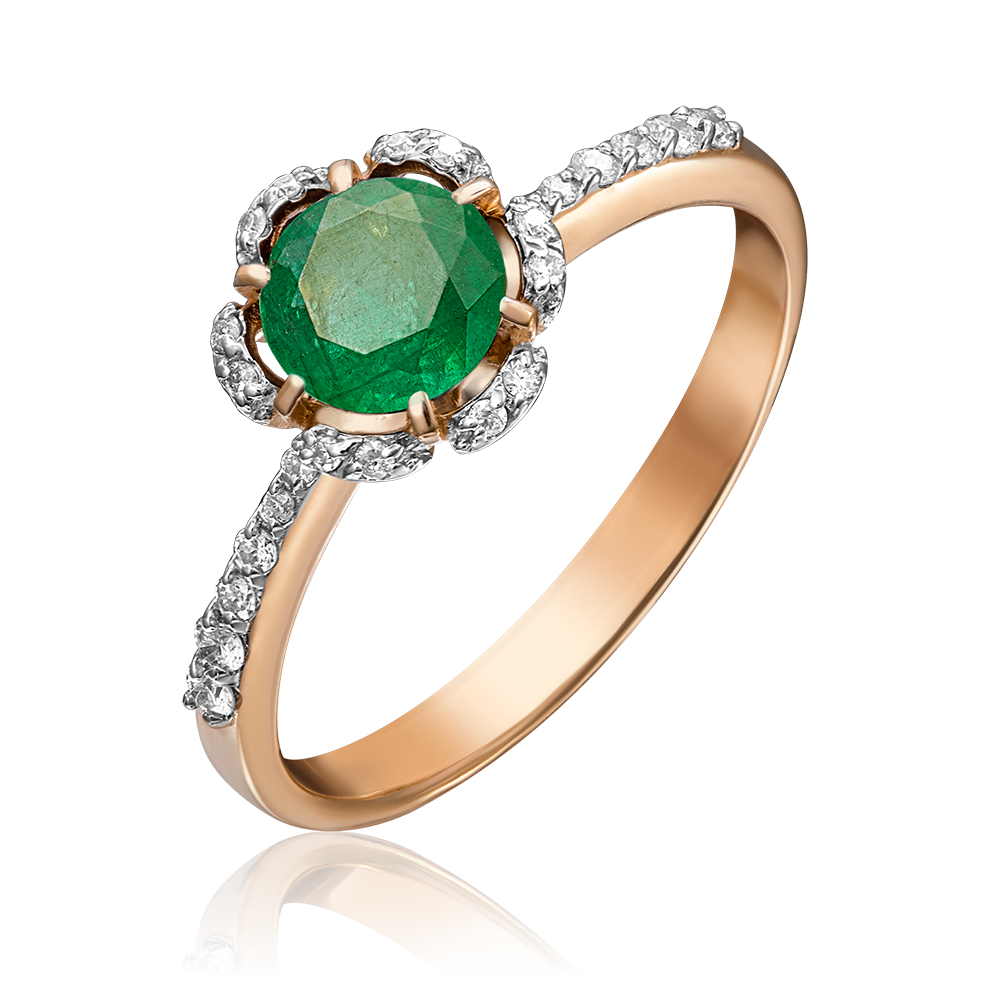 Кольцо из красного золота с изумрудом и бриллиантами 01-1496-00-106-1110-30