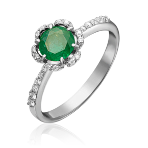 Кольцо из белого золота с изумрудом и бриллиантами 01-1496-00-106-1120-30