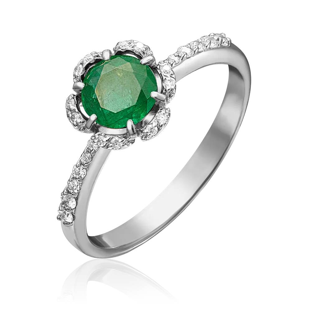 Кольцо из белого золота с изумрудом и бриллиантами 01-1496-00-106-1120-30