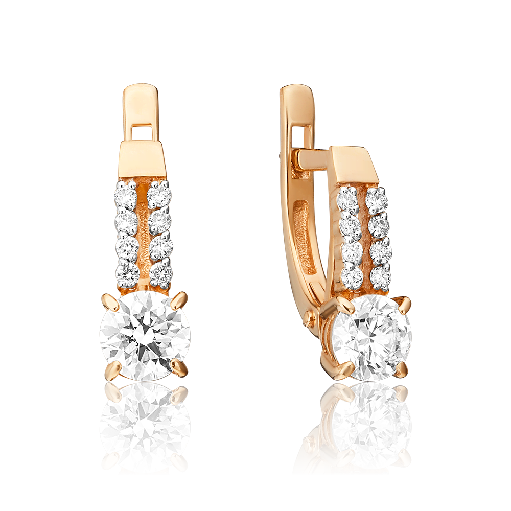 Серьги с английским замком из красного золота с бриллиантами 02-0630-00-101-1110-30