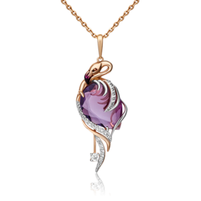 Подвеска «Фламинго» из красного золота с аметистом, натуральными топазами white и эмалью 03-2988-00-225-1110-46