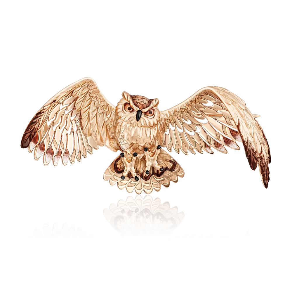 Брошь «Сова» из красного золота с эмалью 04-0181-00-000-1110-59
