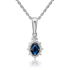 Подвеска из белого золота с сапфиром и бриллиантами