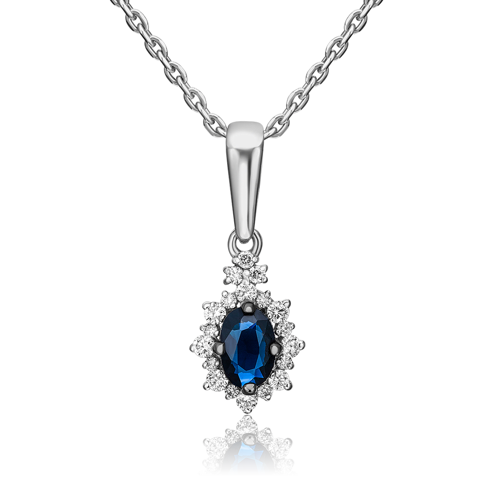 Подвеска из белого золота с сапфиром и бриллиантами 03-0559-00-105-1120-30