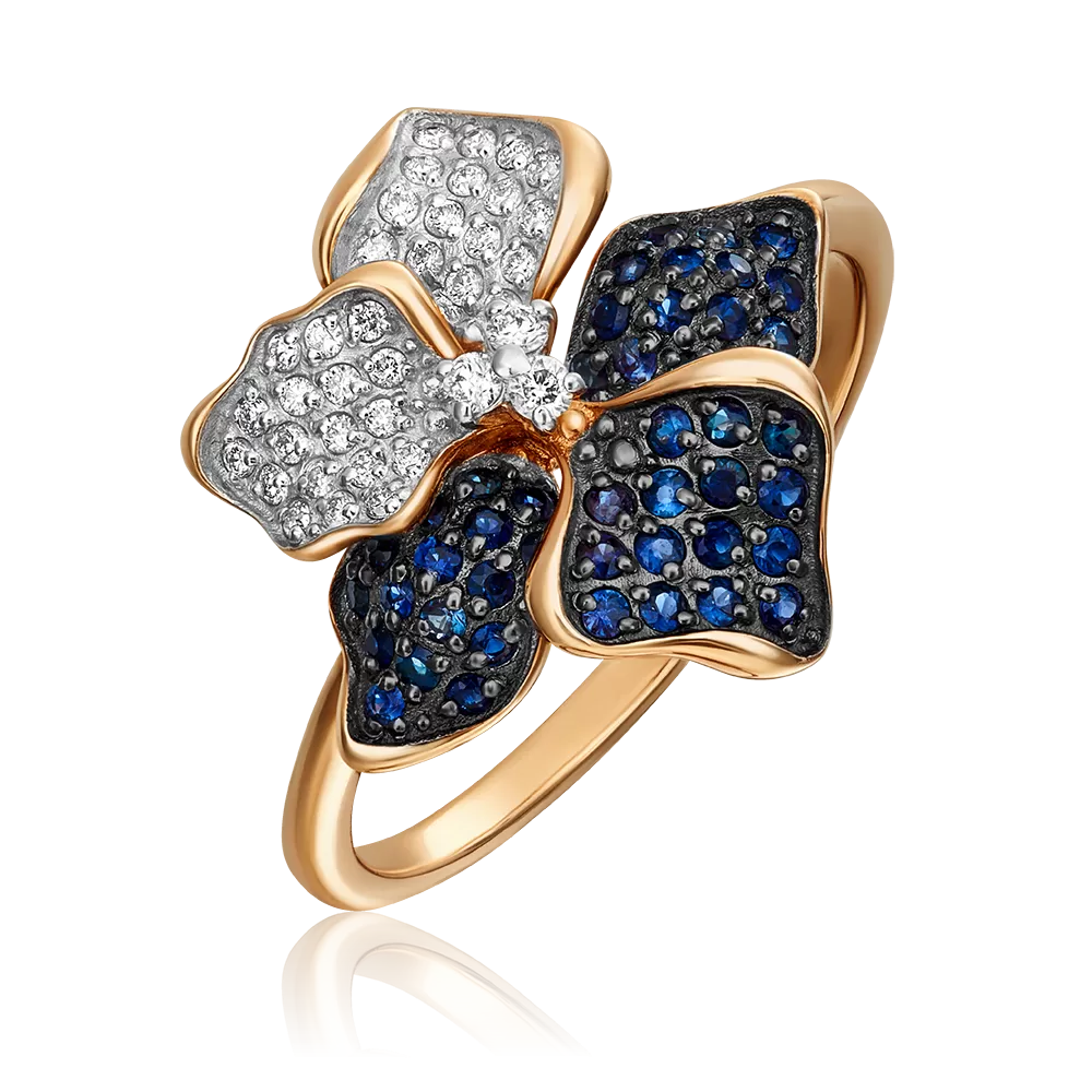 Кольцо «Анютины глазки» из красного золота с фианитами 01-4550-00-404-1110-32