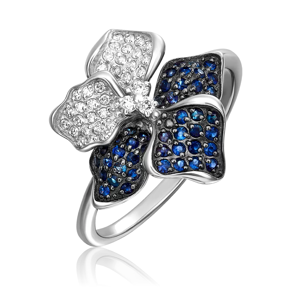 Кольцо «Анютины глазки» из белого золота с фианитами 01-4550-00-404-1120-32