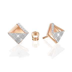 Серьги с принтом «Клетка» из комбинированного золота с фианитами 02-5188-00-401-1111